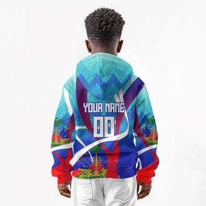 Personalized Haiti Football Kid Hoodie Haitian Flag Trogon Bird Mascot