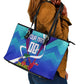 Personalized Haiti Football Leather Tote Bag Haitian Flag Trogon Bird Mascot
