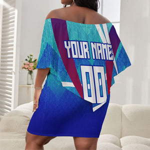 Personalized Haiti Football Off Shoulder Short Dress Haitian Flag Trogon Bird Mascot