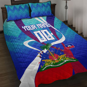 Personalized Haiti Football Quilt Bed Set Haitian Flag Trogon Bird Mascot