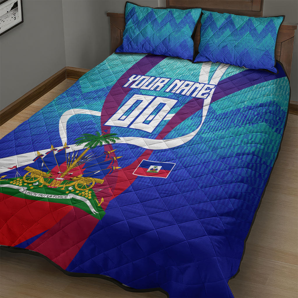 Personalized Haiti Football Quilt Bed Set Haitian Flag Trogon Bird Mascot