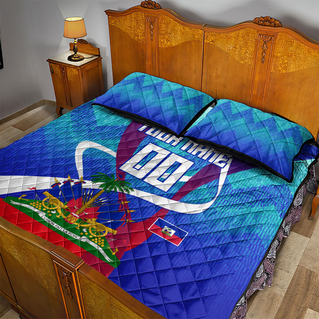 Personalized Haiti Football Quilt Bed Set Haitian Flag Trogon Bird Mascot