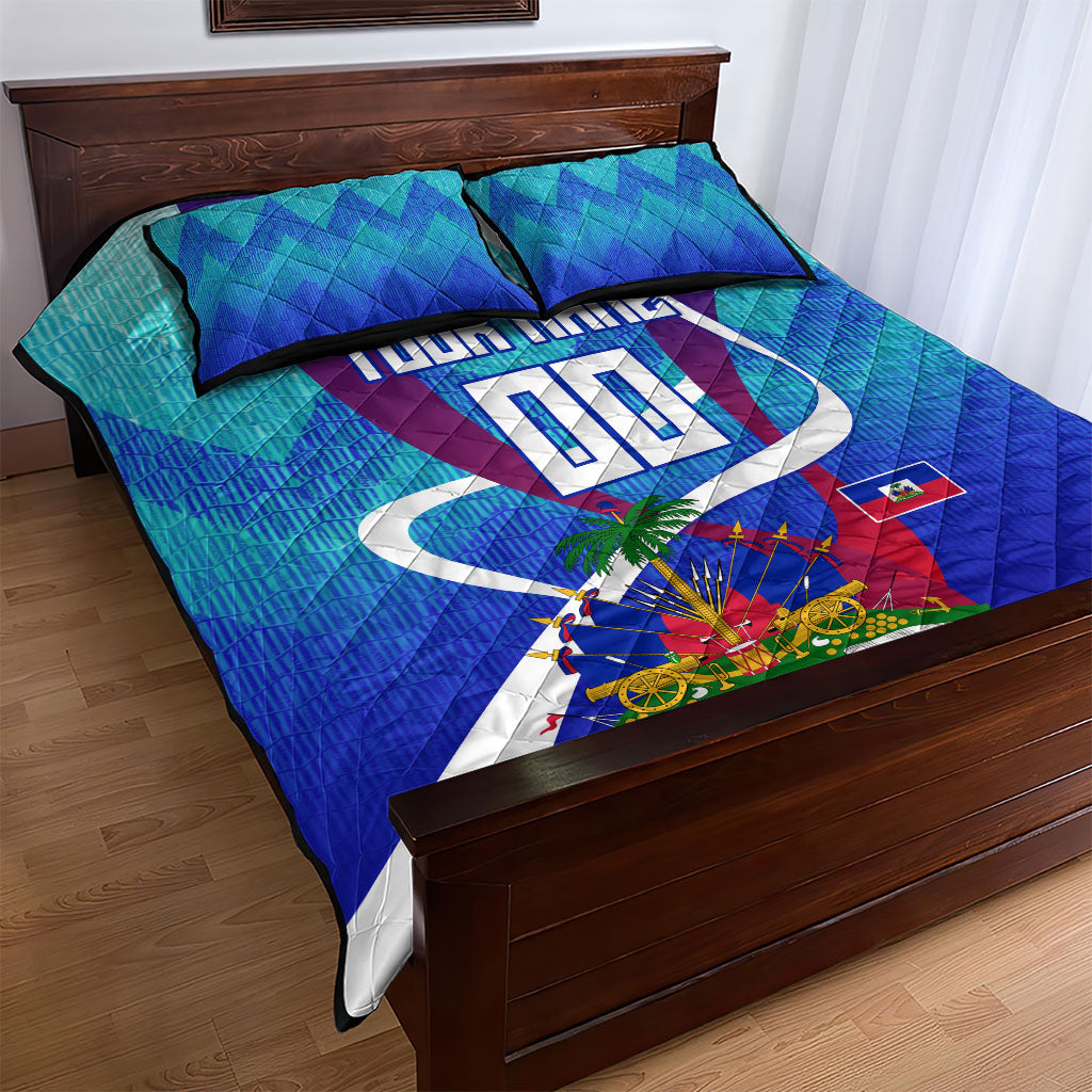 Personalized Haiti Football Quilt Bed Set Haitian Flag Trogon Bird Mascot