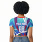 Personalized Haiti Football Raglan Cropped T shirt Haitian Flag Trogon Bird Mascot
