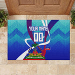 Personalized Haiti Football Rubber Doormat Haitian Flag Trogon Bird Mascot
