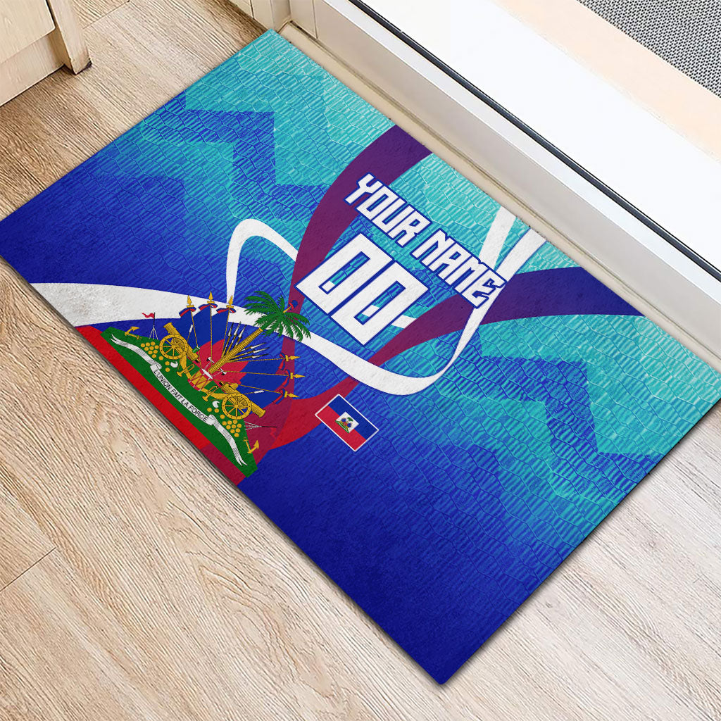 Personalized Haiti Football Rubber Doormat Haitian Flag Trogon Bird Mascot