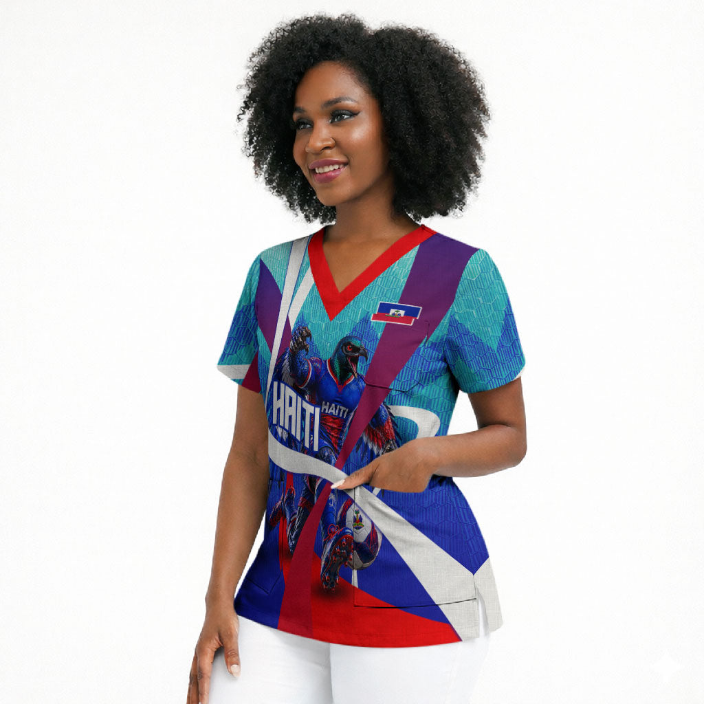 Personalized Haiti Football Scrub Top Haitian Flag Trogon Bird Mascot