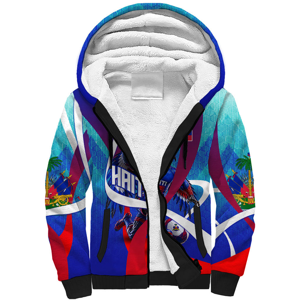 Personalized Haiti Football Sherpa Hoodie Haitian Flag Trogon Bird Mascot