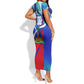 Personalized Haiti Football Short Sleeve Bodycon Dress Haitian Flag Trogon Bird Mascot