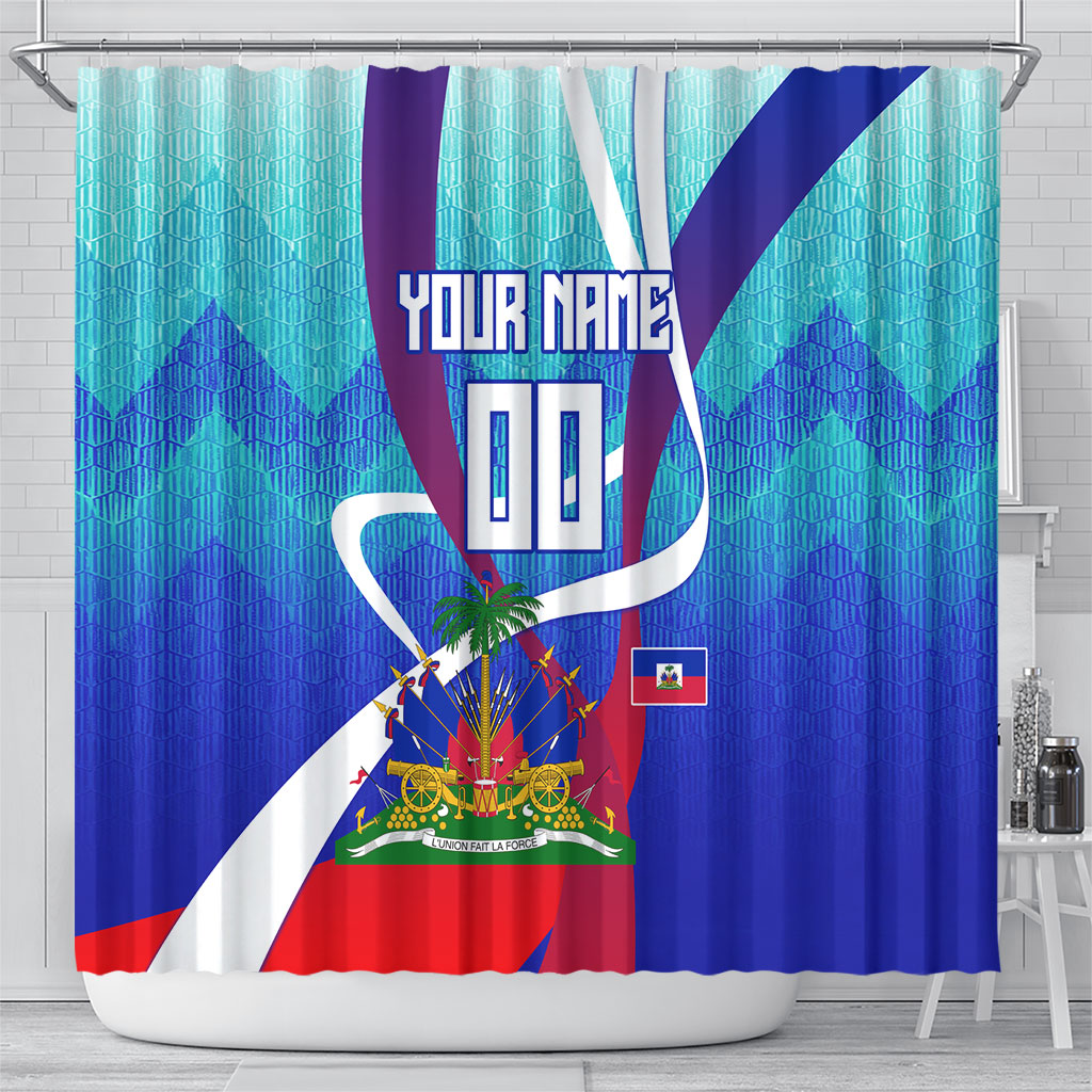 Personalized Haiti Football Shower Curtain Haitian Flag Trogon Bird Mascot