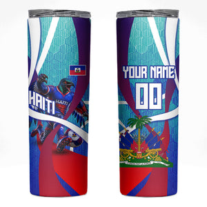 Personalized Haiti Football Skinny Tumbler Haitian Flag Trogon Bird Mascot