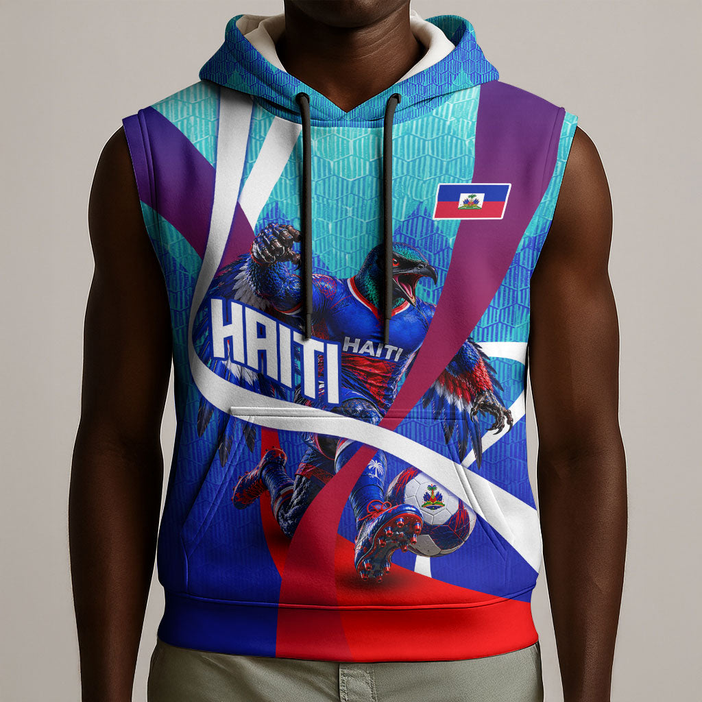 Personalized Haiti Football Sleeveless Hoodie Haitian Flag Trogon Bird Mascot