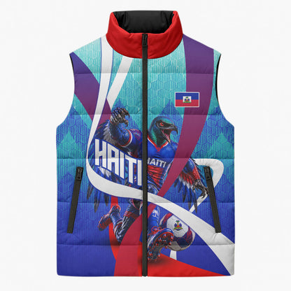 Personalized Haiti Football Sleeveless Puffer Jacket Haitian Flag Trogon Bird Mascot