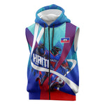 Personalized Haiti Football Sleeveless Zip Hoodie Haitian Flag Trogon Bird Mascot