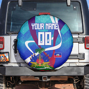 Personalized Haiti Football Spare Tire Cover Haitian Flag Trogon Bird Mascot