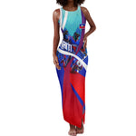 Personalized Haiti Football Tank Maxi Dress Haitian Flag Trogon Bird Mascot