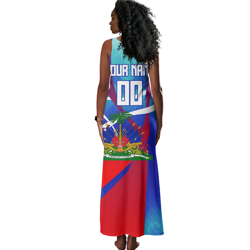 Personalized Haiti Football Tank Maxi Dress Haitian Flag Trogon Bird Mascot