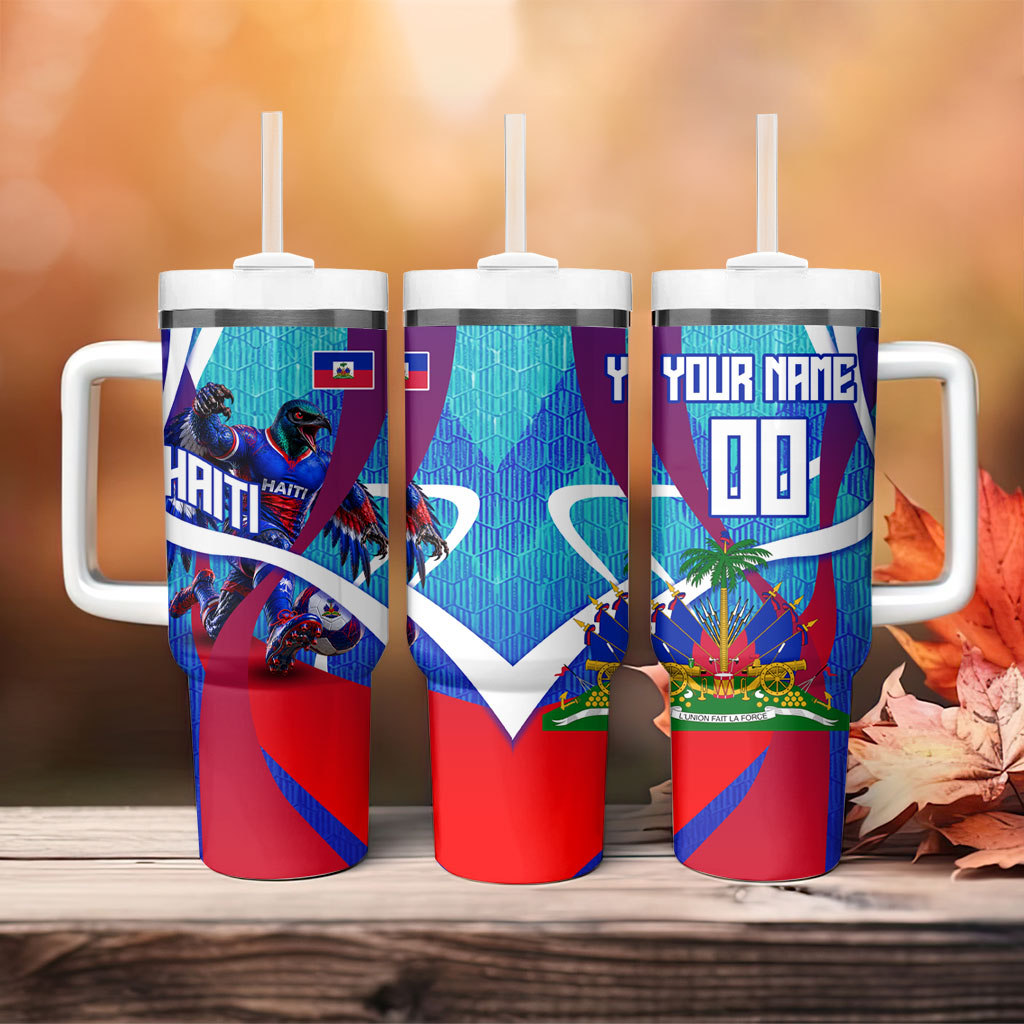Personalized Haiti Football Tumbler With Handle Haitian Flag Trogon Bird Mascot