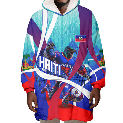 Personalized Haiti Football Wearable Blanket Hoodie Haitian Flag Trogon Bird Mascot