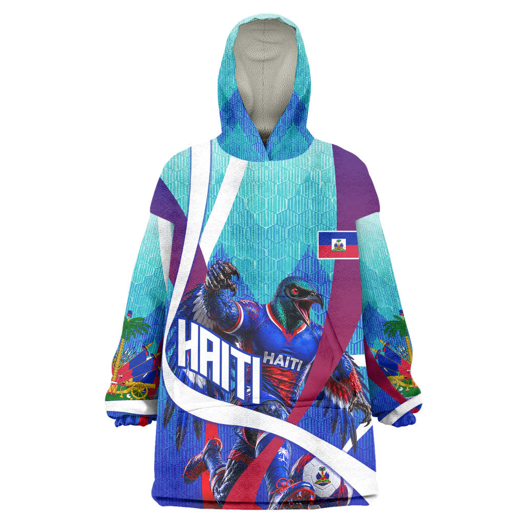 Personalized Haiti Football Wearable Blanket Hoodie Haitian Flag Trogon Bird Mascot