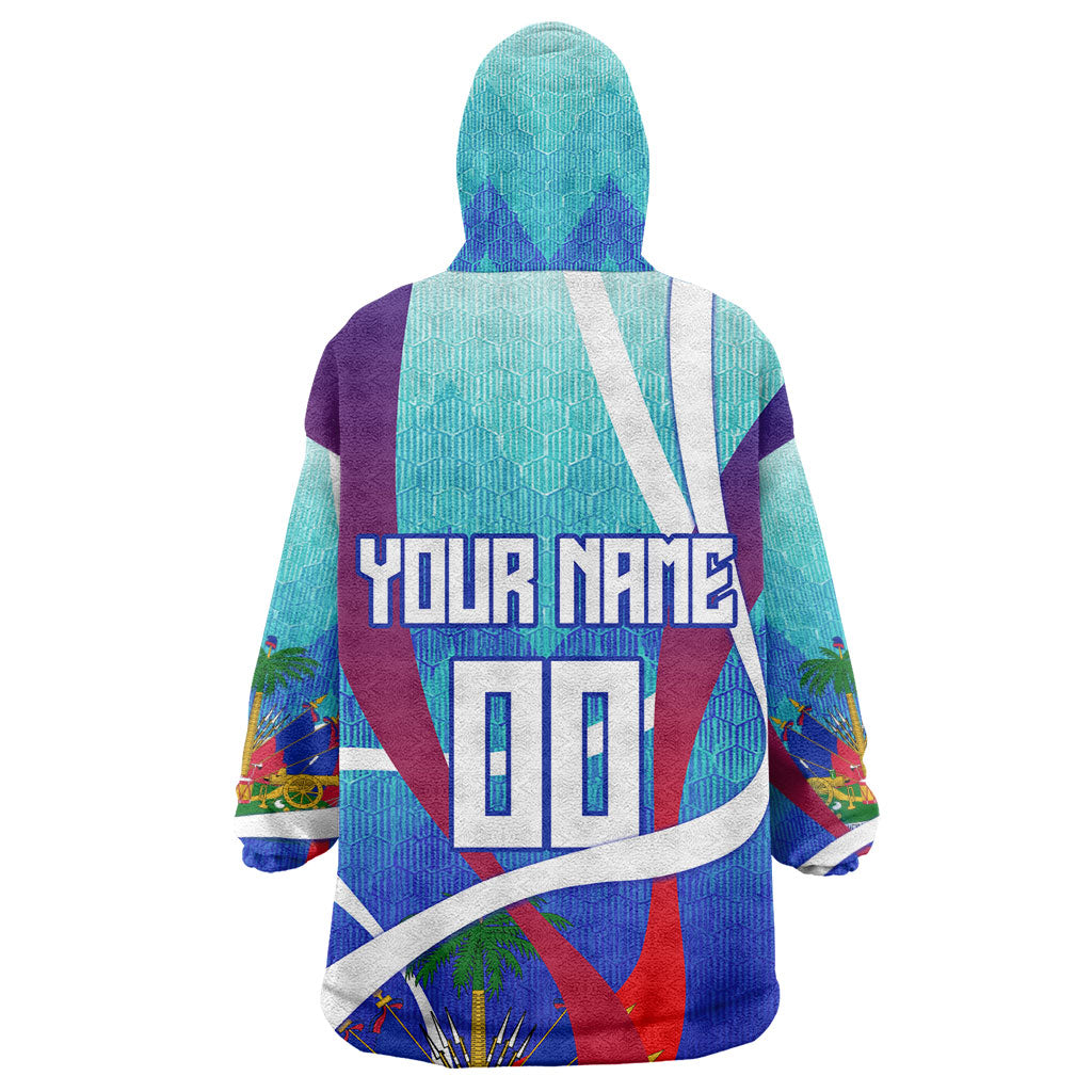 Personalized Haiti Football Wearable Blanket Hoodie Haitian Flag Trogon Bird Mascot