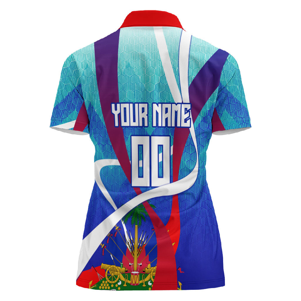Personalized Haiti Football Women Polo Shirt Haitian Flag Trogon Bird Mascot