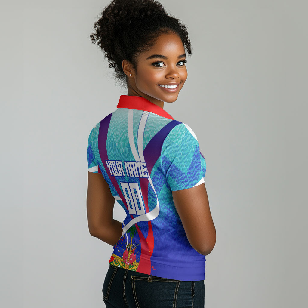 Personalized Haiti Football Women Polo Shirt Haitian Flag Trogon Bird Mascot