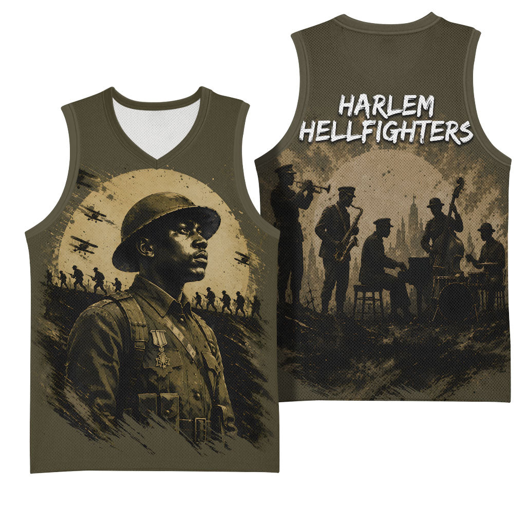 Harlem Hellfighters WWI Soldier Basketball Jersey Vintage Military Hero Jazz Band Silhouette Art