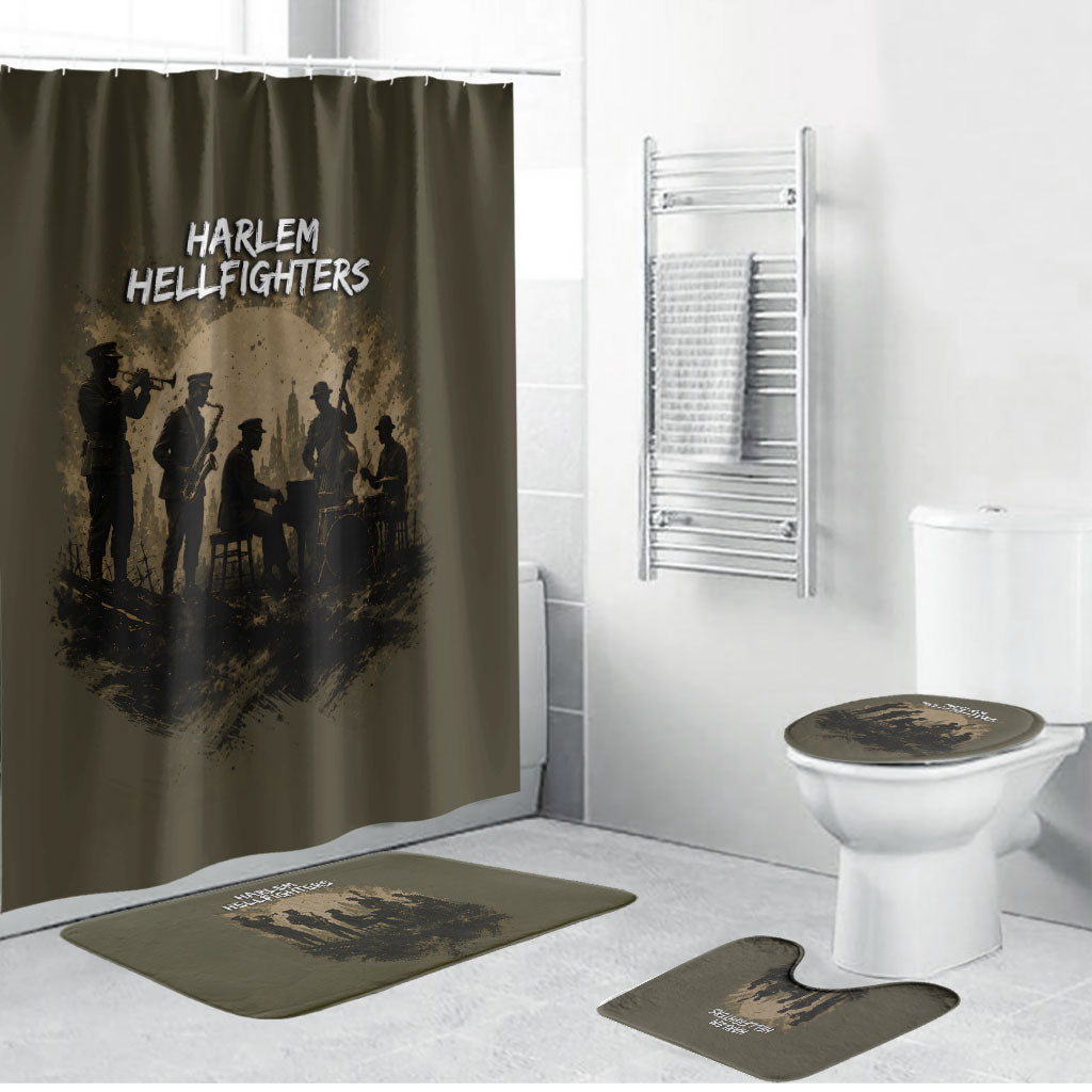 Harlem Hellfighters WWI Soldier Bathroom Set Vintage Military Hero Jazz Band Silhouette Art