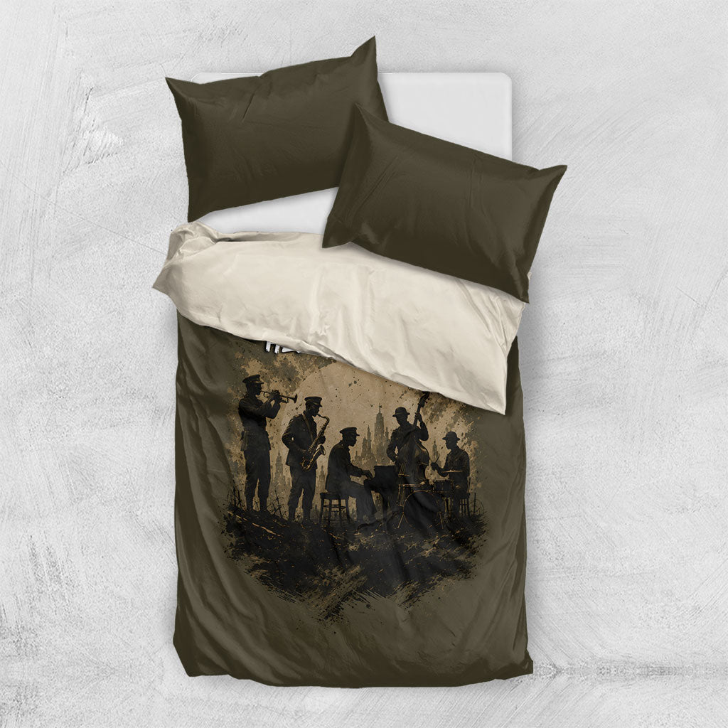 Harlem Hellfighters WWI Soldier Bedding Set Vintage Military Hero Jazz Band Silhouette Art