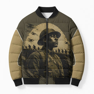 Harlem Hellfighters WWI Soldier Bomber Puffer Jacket Vintage Military Hero Jazz Band Silhouette Art
