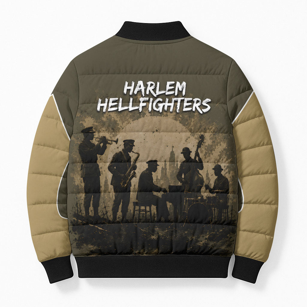 Harlem Hellfighters WWI Soldier Bomber Puffer Jacket Vintage Military Hero Jazz Band Silhouette Art
