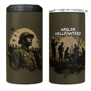 Harlem Hellfighters WWI Soldier 4 in 1 Can Cooler Tumbler Vintage Military Hero Jazz Band Silhouette Art