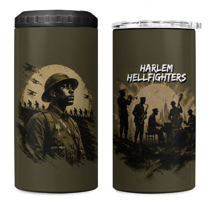 Harlem Hellfighters WWI Soldier 4 in 1 Can Cooler Tumbler Vintage Military Hero Jazz Band Silhouette Art