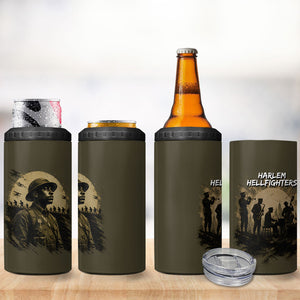 Harlem Hellfighters WWI Soldier 4 in 1 Can Cooler Tumbler Vintage Military Hero Jazz Band Silhouette Art