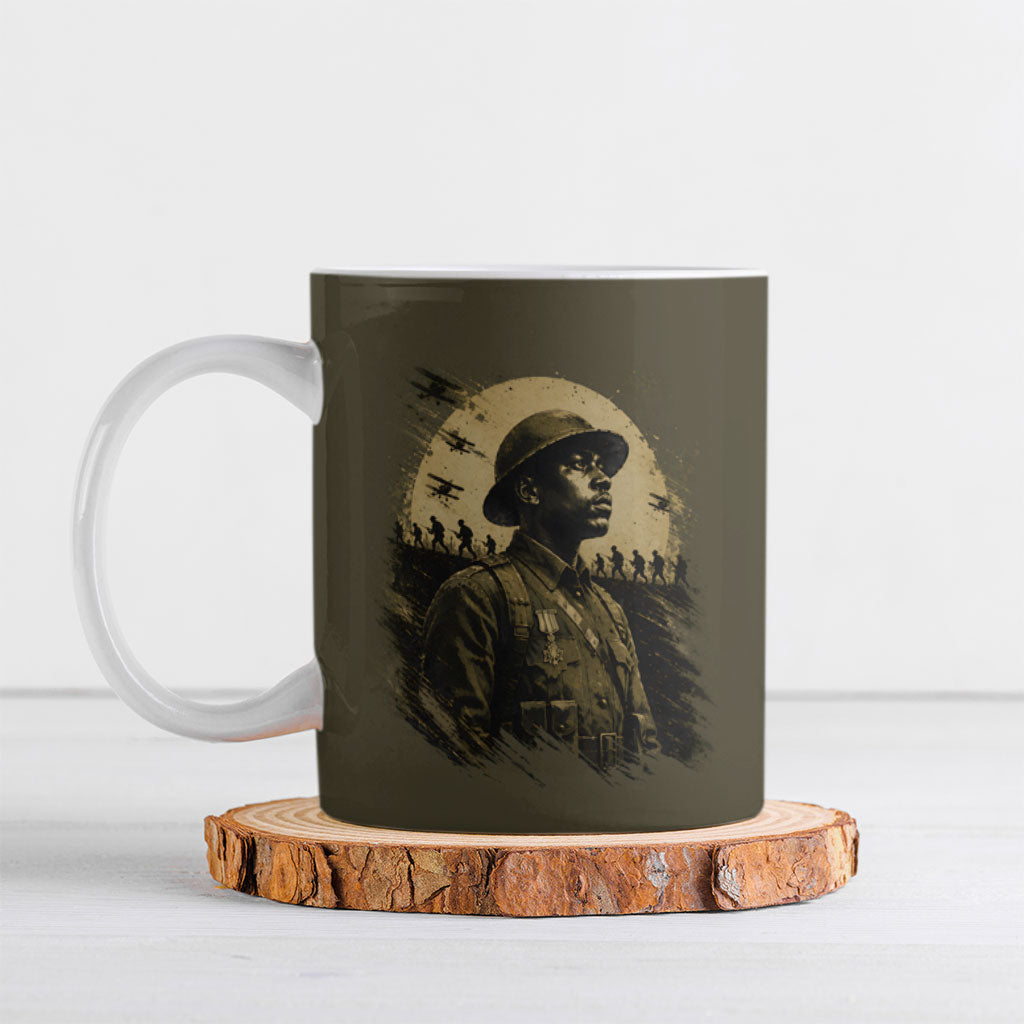 Harlem Hellfighters WWI Soldier Ceramic Mug Vintage Military Hero Jazz Band Silhouette Art