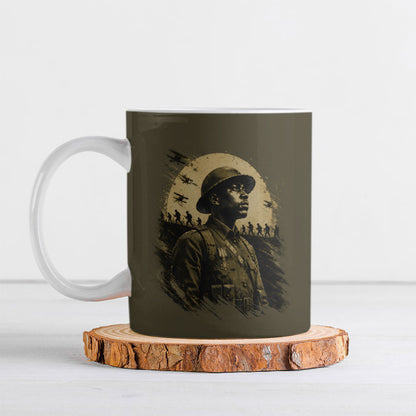 Harlem Hellfighters WWI Soldier Ceramic Mug Vintage Military Hero Jazz Band Silhouette Art