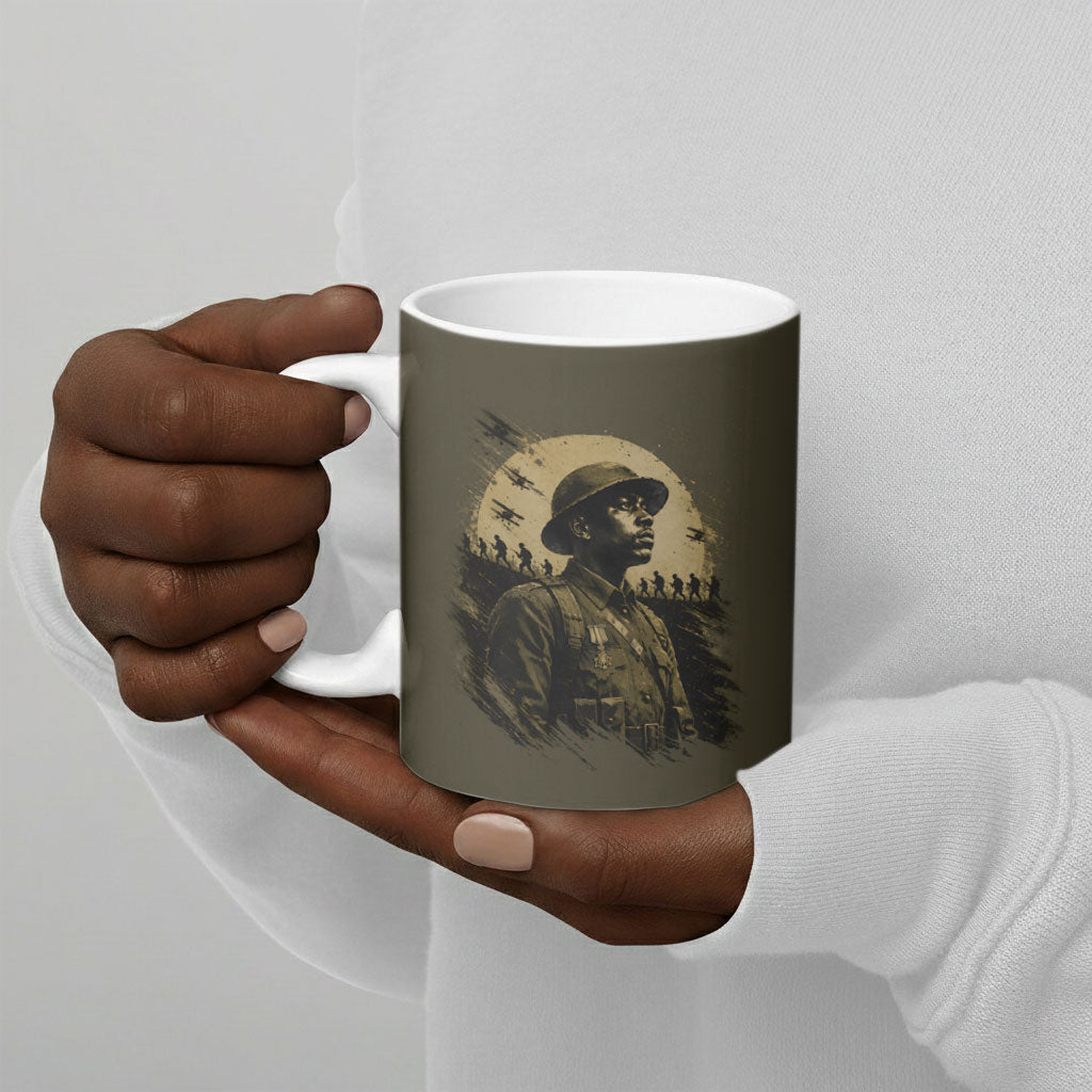 Harlem Hellfighters WWI Soldier Ceramic Mug Vintage Military Hero Jazz Band Silhouette Art