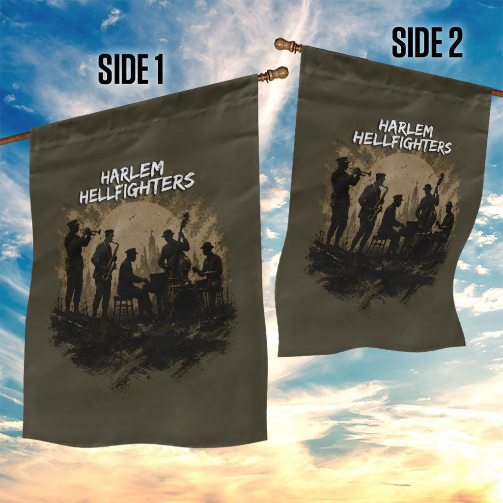 Harlem Hellfighters WWI Soldier Garden Flag Vintage Military Hero Jazz Band Silhouette Art