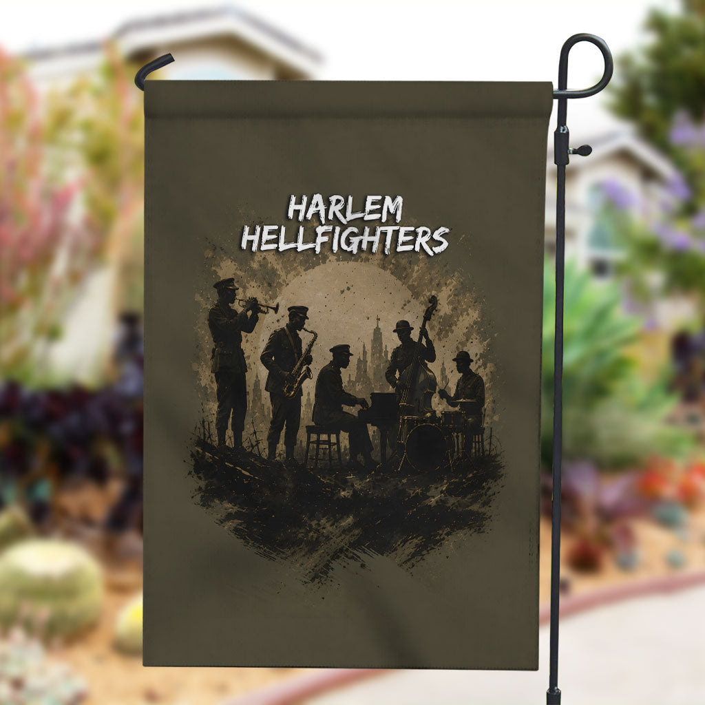 Harlem Hellfighters WWI Soldier Garden Flag Vintage Military Hero Jazz Band Silhouette Art