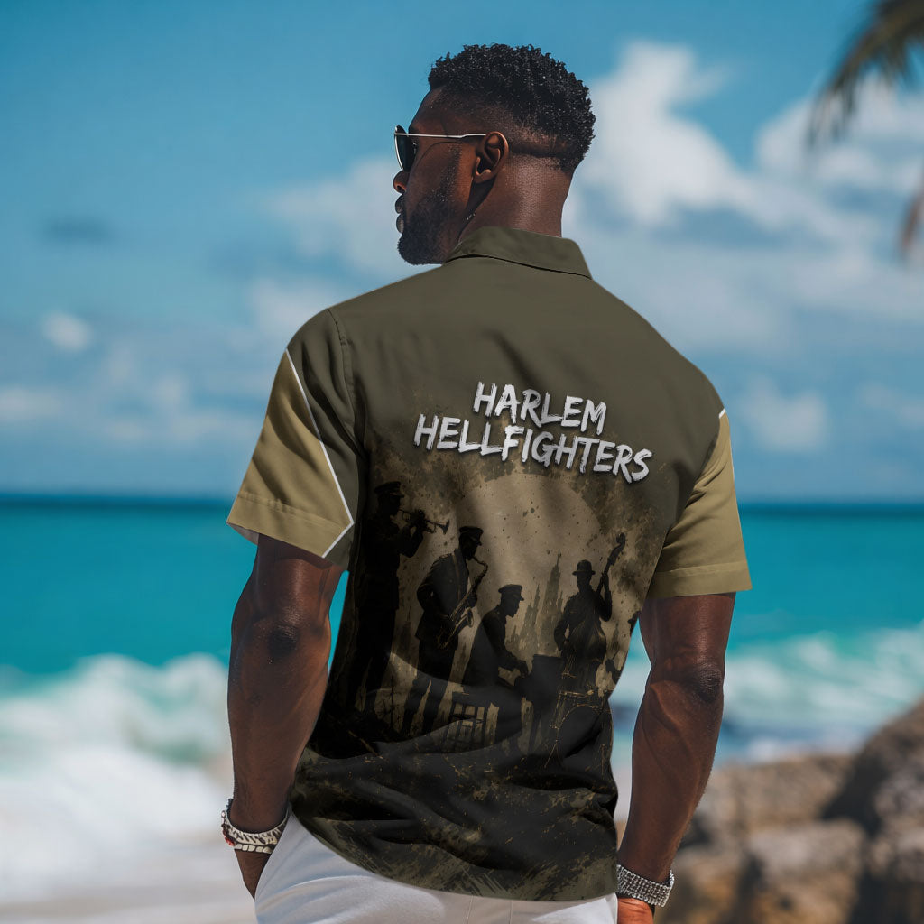 Harlem Hellfighters WWI Soldier Hawaiian Shirt Vintage Military Hero Jazz Band Silhouette Art