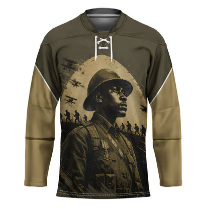 Harlem Hellfighters WWI Soldier Hockey Jersey Vintage Military Hero Jazz Band Silhouette Art