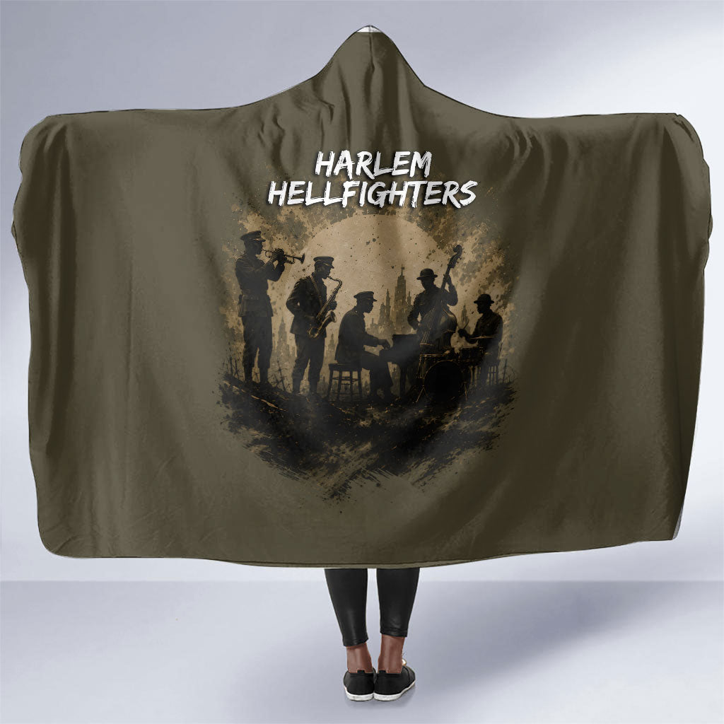 Harlem Hellfighters WWI Soldier Hooded Blanket Vintage Military Hero Jazz Band Silhouette Art