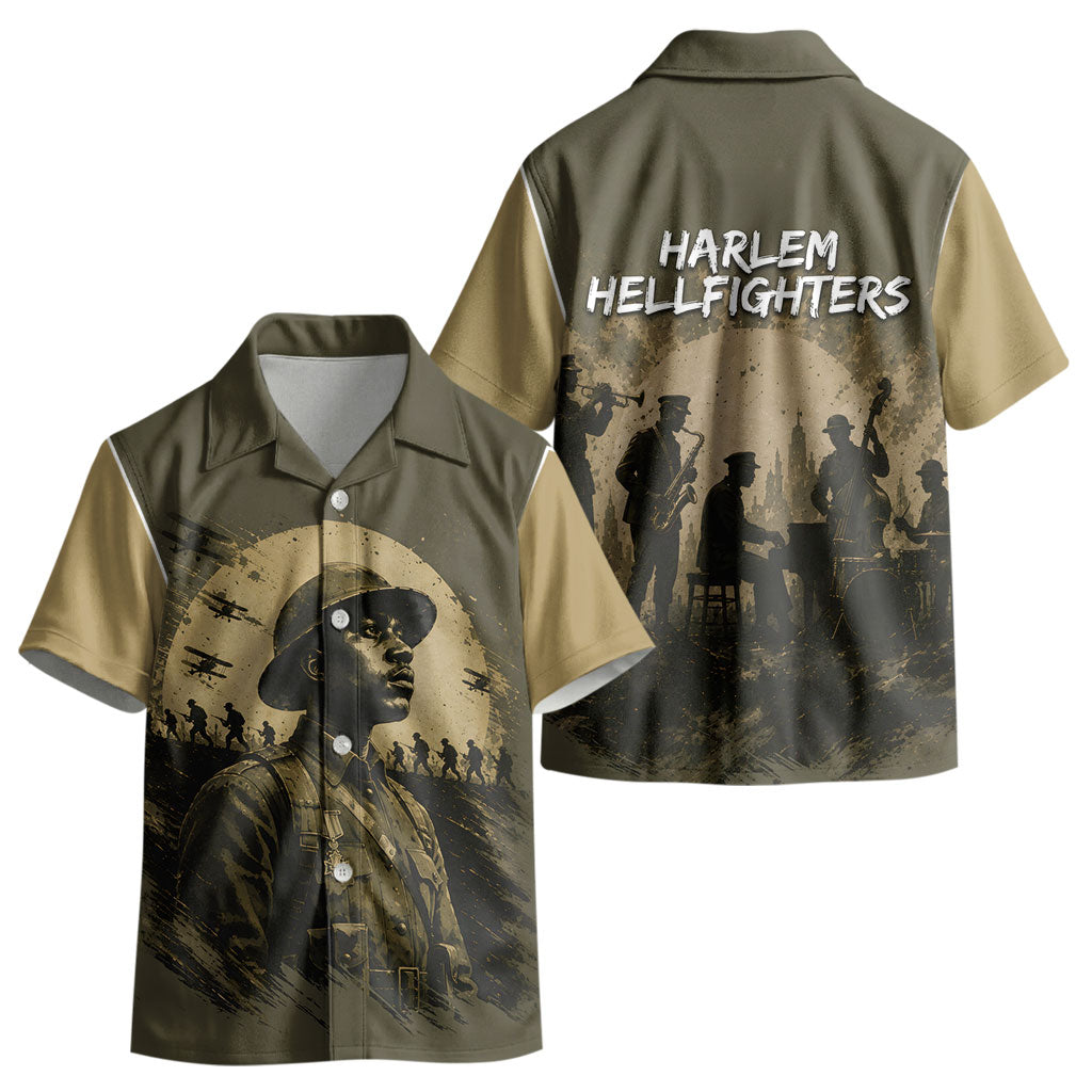 Harlem Hellfighters WWI Soldier Kid Hawaiian Shirt Vintage Military Hero Jazz Band Silhouette Art