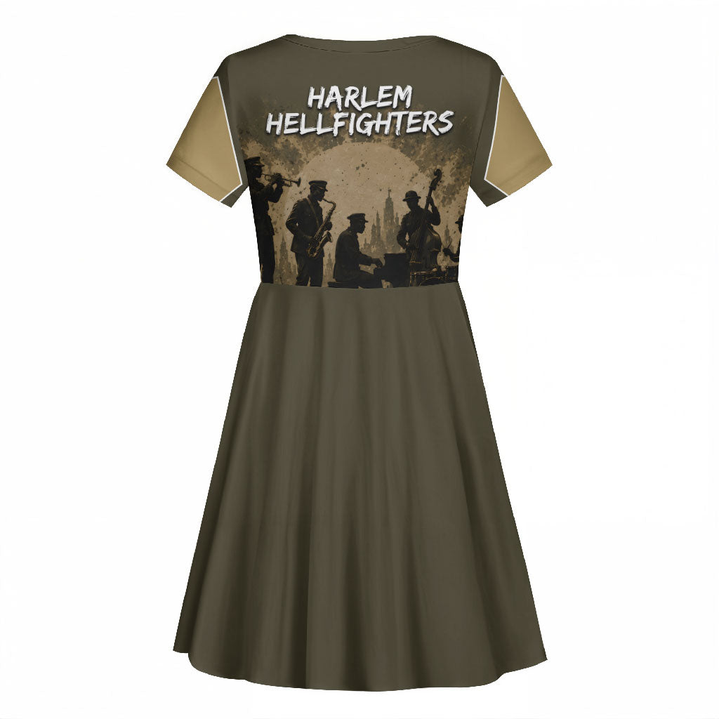 Harlem Hellfighters WWI Soldier Kid Short Sleeve Dress Vintage Military Hero Jazz Band Silhouette Art