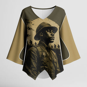 Harlem Hellfighters WWI Soldier Kimono Sleeve Blouse Vintage Military Hero Jazz Band Silhouette Art