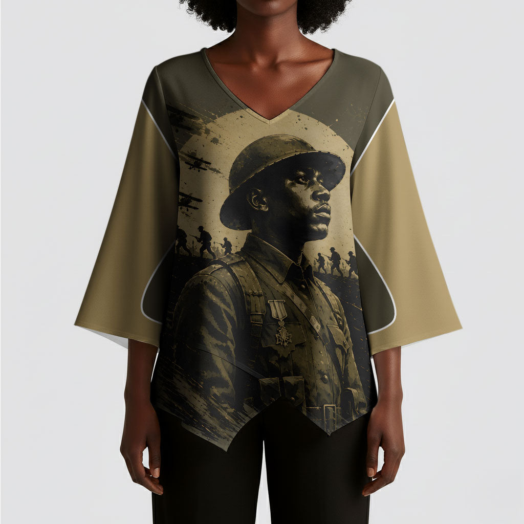 Harlem Hellfighters WWI Soldier Kimono Sleeve Blouse Vintage Military Hero Jazz Band Silhouette Art