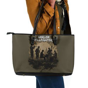Harlem Hellfighters WWI Soldier Leather Tote Bag Vintage Military Hero Jazz Band Silhouette Art