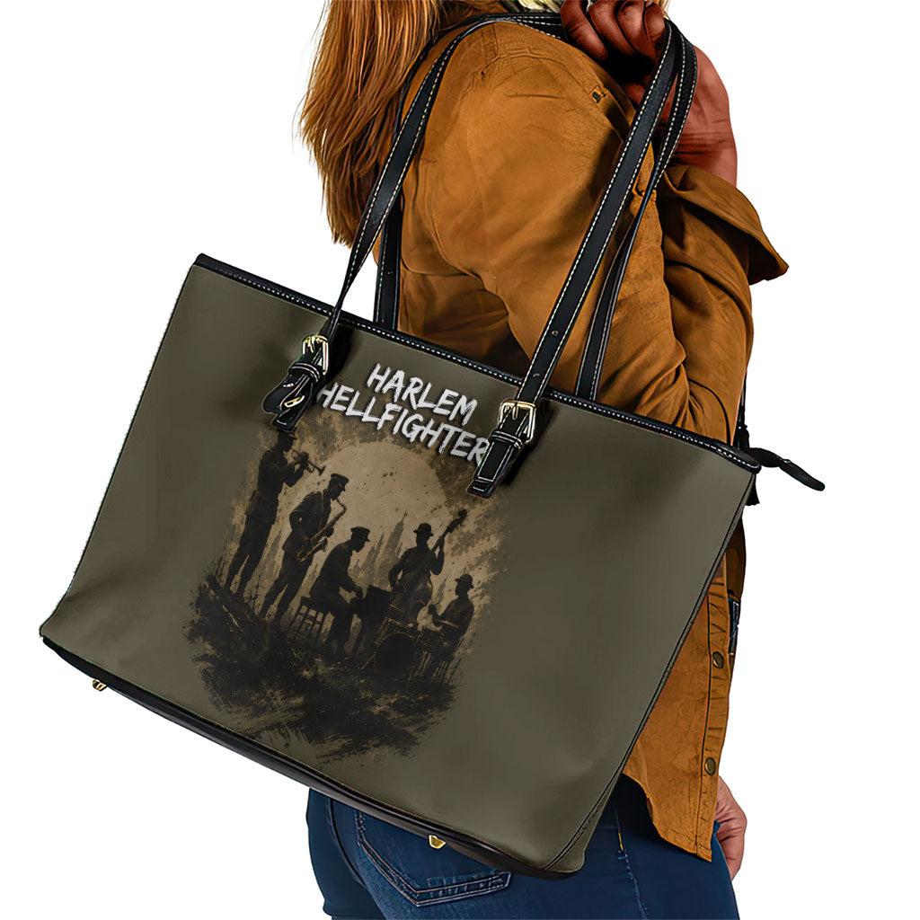 Harlem Hellfighters WWI Soldier Leather Tote Bag Vintage Military Hero Jazz Band Silhouette Art