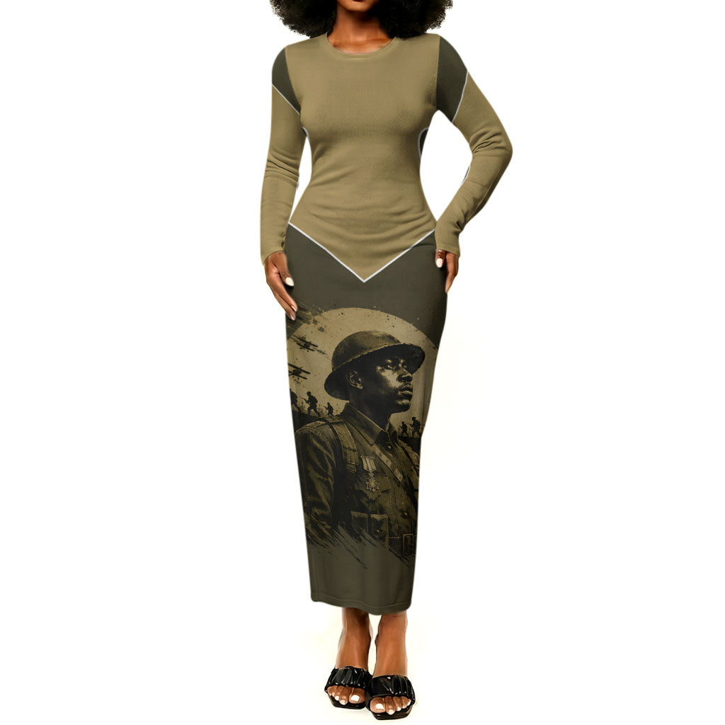 Harlem Hellfighters WWI Soldier Long Sleeve Bodycon Dress Vintage Military Hero Jazz Band Silhouette Art